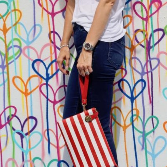 **BRAND NEW** Red stripe zipper Envelope Bag - Picture 3 of 3